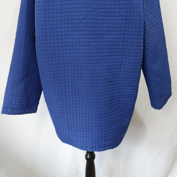 Woman Within Blue Dark Hooded Zip Up Drawstring Checkered 3/4 Sleeve Jacket M - Picture 11 of 12